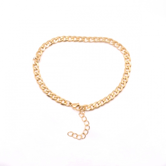 Picture of 1 Piece Vacuum Plating 304 Stainless Steel Anklet Gold Plated Oval 22.5cm(8 7/8") long