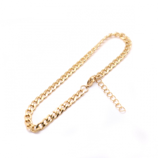 Picture of 1 Piece Vacuum Plating 304 Stainless Steel Anklet Gold Plated Oval 23.5cm(9 2/8") long