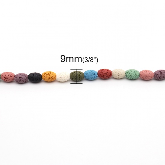 Image de (Classement A) Perles en Pierre de Lave ( Naturel ) Ovale Couleur au Hasard Environ 12mm x 9mm, Trou: env. 2mm, 40cm long, 1 Enfilade (Env. 33 Pcs/Enfilade)