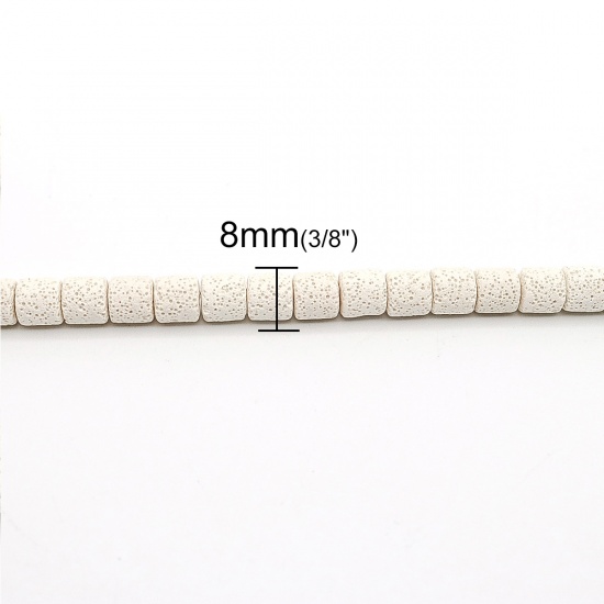 Immagine di (Grado A) Pietra Lavica ( Naturale ) Perline Cilindrico Bianco Come 8mm x 8mm, Foro: Circa 2mm, 39cm Lunghezza, 1 Filo (Circa 46 Pz/Treccia)