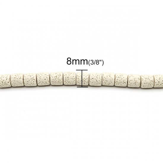Immagine di (Grado A) Pietra Lavica ( Naturale ) Perline Cilindrico Bianco Sporco Come 8mm x 8mm, Foro: Circa 2mm, 39cm Lunghezza, 1 Filo (Circa 46 Pz/Treccia)