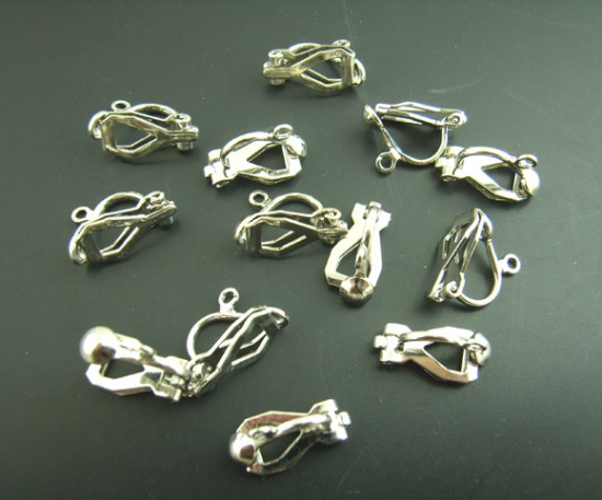 Bild von Eisen(Legierung) Ohrringe Klappbrisuren Silberfarbe 13mm x6mm 30 Stück