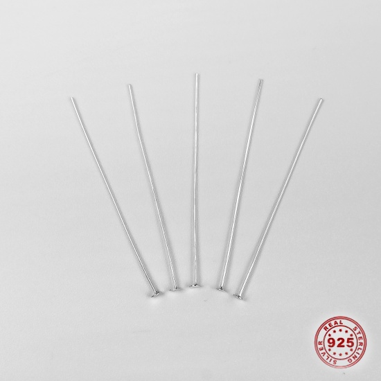 Picture of Sterling Silver Head Pins Silver 3.5cm(1 3/8") long, 0.5mm (24 gauge), 1 Gram (Approx 12-13 PCs)
