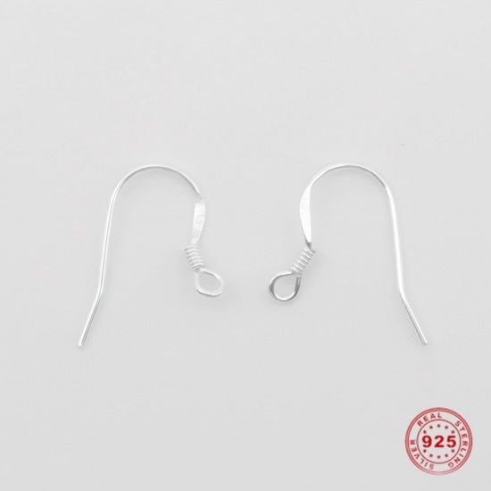 Picture of Sterling Silver Ear Wire Hooks Earring Findings Findings Silver 17mm x 15mm, Post/ Wire Size: (21 gauge), 1 Gram (Approx 4-6 PCs)
