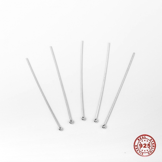Picture of Sterling Silver Ball Head Pins Silver 3cm(1 1/8") long, 0.5mm (24 gauge), 1 Gram (Approx 12-13 PCs)