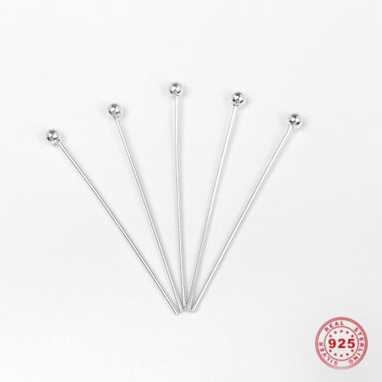 Picture of Sterling Silver Ball Head Pins Silver 25mm(1") long, 0.5mm (24 gauge), 1 Gram (Approx 12-13 PCs)