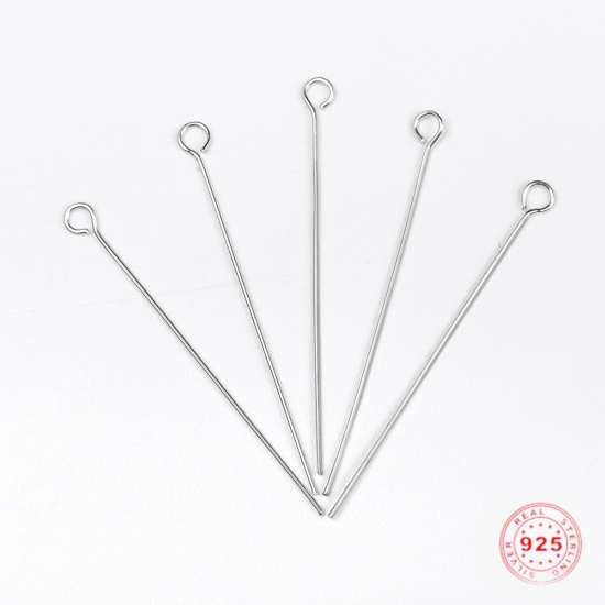 Picture of Sterling Silver Eye Pins Silver 3.5cm(1 3/8") long, 0.5mm (24 gauge), 1 Gram (Approx 11-12 PCs)