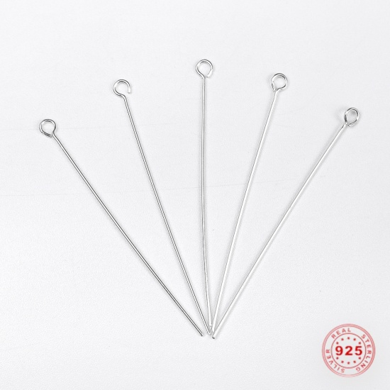 Picture of Sterling Silver Eye Pins Silver 4.5cm(1 6/8") long, 0.6mm (23 gauge), 1 Gram (Approx 6-7 PCs)