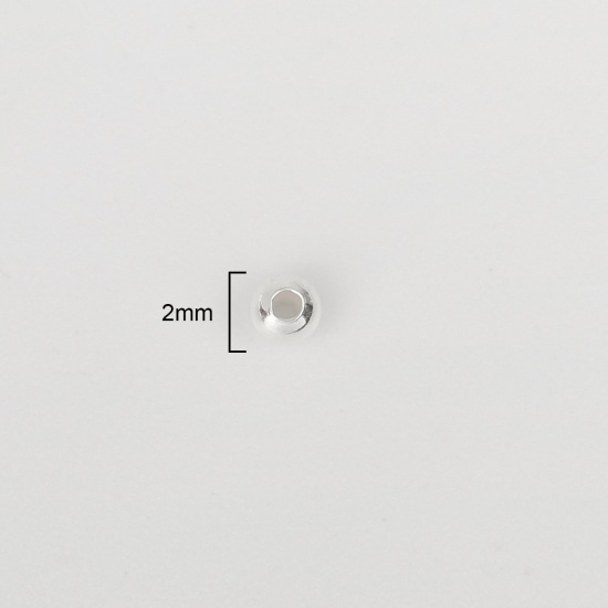 スターリングシルバー ビーズ 円形 シルバー 2mm 直径 穴:約 1.1mm 、 1 グラム （約 42-43 個) の画像