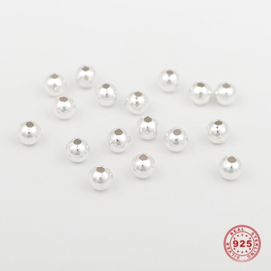 Picture of Sterling Silver Spacer Beads Round Silver About 3.5mm Dia., Hole:Approx 1.2mm, 1 Gram (Approx 14-15 PCs)