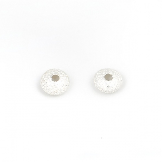 Picture of Sterling Silver Spacer Beads Flying Saucer Silver Frosted About 5mm Dia., Hole:Approx 2mm, 1 Gram (Approx 9-10 PCs)