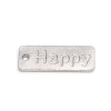 Picture of Zinc Based Alloy Charms Rectangle Silver Tone Message " Happy " 17mm x 6mm, 50 Grams (Approx 55 PCs)