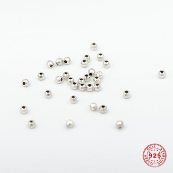 Bild von Sterling Silber Spacer Perlen Rund Silbrig ca. 2mm D., Loch:ca. 1mm, 1 Gramm (ca. 53-54 Stück)