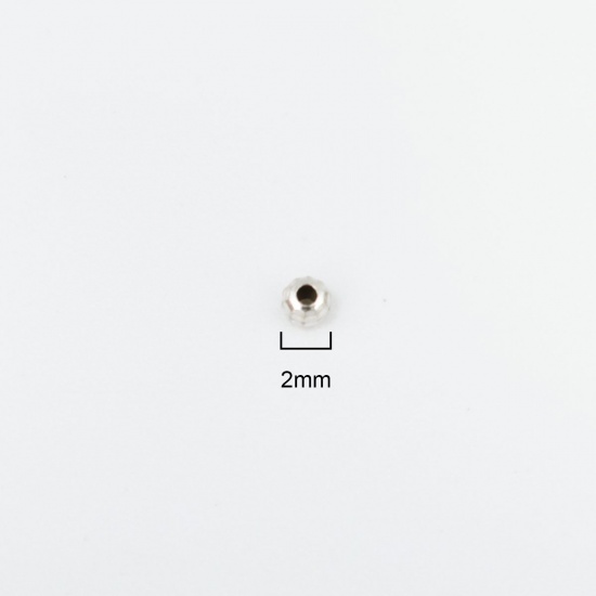 Bild von Sterling Silber Spacer Perlen Rund Silbrig ca. 2mm D., Loch:ca. 1mm, 1 Gramm (ca. 53-54 Stück)