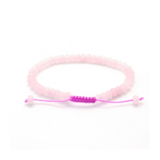 Picture of Natural Rose Quartz Adjustable Dainty Bracelets Delicate Bracelets Beaded Bracelet Pink Flat Round 21.5cm(8 4/8") long, 1 Piece