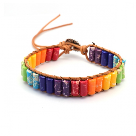 Picture of Natural Stone Yoga Healing Dainty Bracelets Delicate Bracelets Beaded Bracelet Multicolor Cylinder Button 22cm(8 5/8") long, 1 Piece