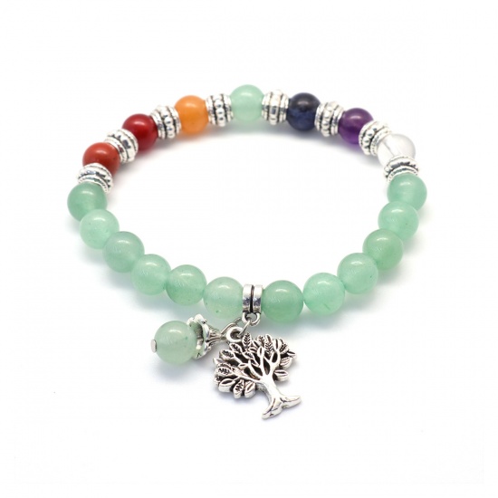 Image de Bracelets Raffinés Bracelets Délicats Bracelet de Perles en Aventurine Yoga ( Naturel ) Vert Arbre Elastique 22cm Long, 1 Pièce