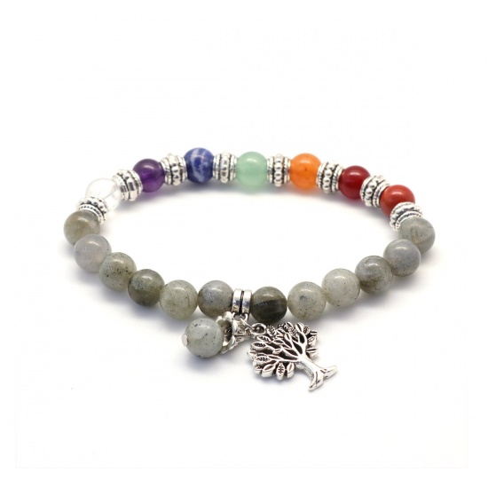 Image de Bracelets Raffinés Bracelets Délicats Bracelet de Perles en Spectrolite Yoga ( Naturel ) Vert Sauge Arbre Elastique 22cm Long, 1 Pièce