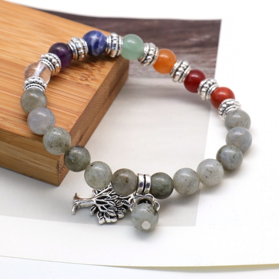 Image de Bracelets Raffinés Bracelets Délicats Bracelet de Perles en Spectrolite Yoga ( Naturel ) Vert Sauge Arbre Elastique 22cm Long, 1 Pièce