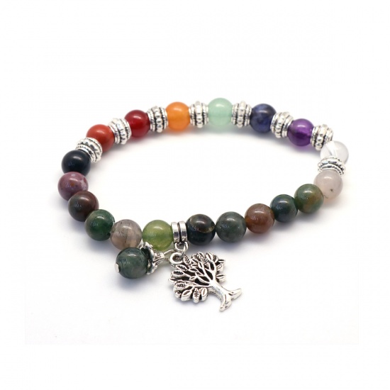 Image de Bracelets Raffinés Bracelets Délicats Bracelet de Perles en Agate Indienne Yoga ( Naturel ) Vert Arbre Elastique 22cm Long, 1 Pièce