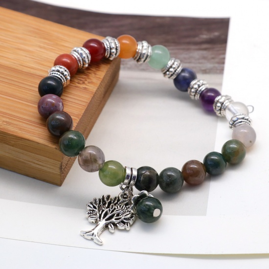Image de Bracelets Raffinés Bracelets Délicats Bracelet de Perles en Agate Indienne Yoga ( Naturel ) Vert Arbre Elastique 22cm Long, 1 Pièce