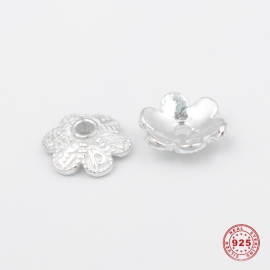 Picture of Sterling Silver Beads Caps Flower Silver (Fit Beads Size: 10mm Dia.) 7mm x 7mm, 1 Gram (Approx 3-4 PCs)