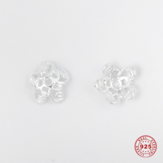 Picture of Sterling Silver Beads Caps Flower Silver (Fit Beads Size: 10mm Dia.) 6mm x 6mm, 1 Gram (Approx 6-7 PCs)