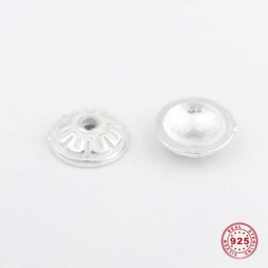 Picture of Sterling Silver Beads Caps Round Silver (Fit Beads Size: 10mm Dia.) 6mm Dia., 1 Gram (Approx 4-5 PCs)
