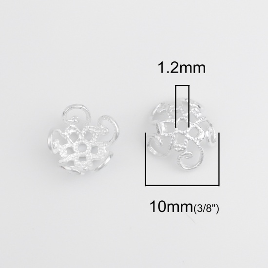 Picture of Sterling Silver Beads Caps Flower Silver Filigree (Fit Beads Size: 14mm Dia.) 10mm x 10mm, 1 Gram (Approx 3-4 PCs)