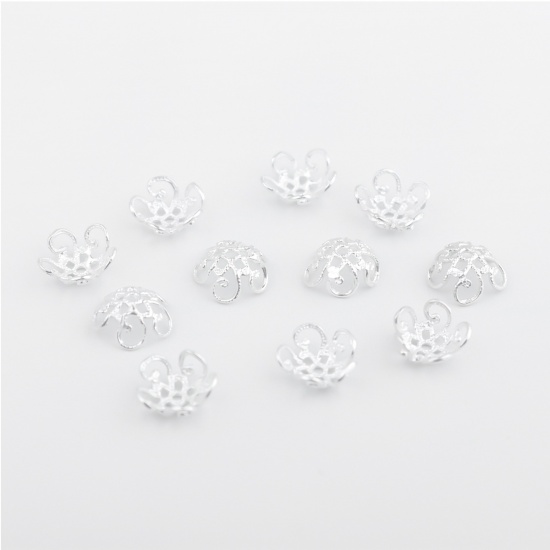Picture of Sterling Silver Beads Caps Flower Silver Filigree (Fit Beads Size: 14mm Dia.) 10mm x 10mm, 1 Gram (Approx 3-4 PCs)