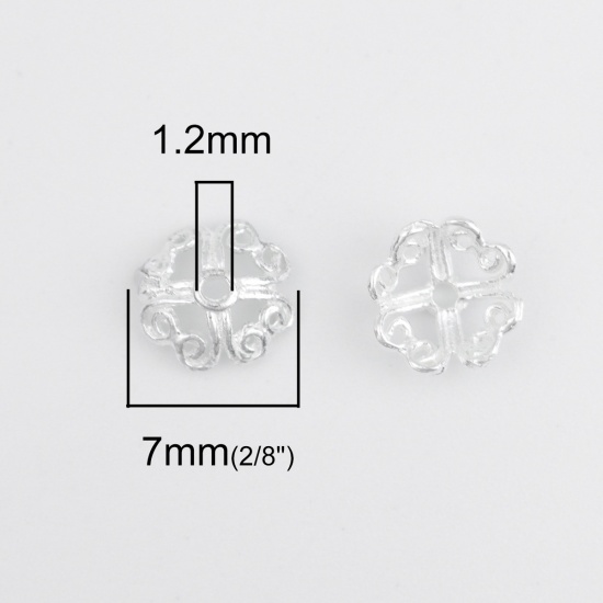 Picture of Sterling Silver Beads Caps Flower Silver Hollow (Fit Beads Size: 10mm Dia.) 7mm x 7mm, 1 Gram (Approx 4-5 PCs)