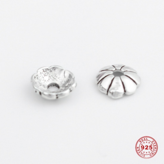 Picture of Sterling Silver Beads Caps Flower Silver (Fit Beads Size: 8mm Dia.) 5mm x 5mm, 1 Gram (Approx 6-7 PCs)