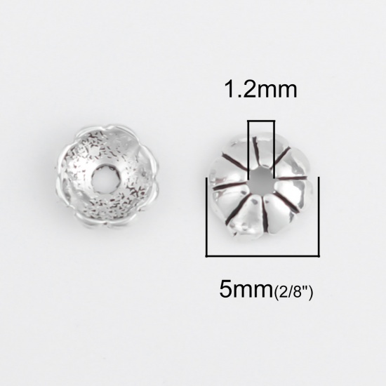 Picture of Sterling Silver Beads Caps Flower Silver (Fit Beads Size: 8mm Dia.) 5mm x 5mm, 1 Gram (Approx 6-7 PCs)