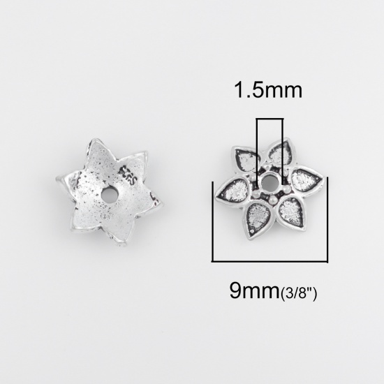 Picture of Sterling Silver Beads Caps Flower Antique Silver (Fit Beads Size: 12mm Dia.) 9mm x 9mm, 1 Gram (Approx 2-3 PCs)