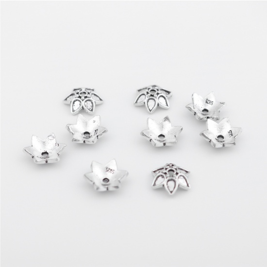 Picture of Sterling Silver Beads Caps Flower Antique Silver (Fit Beads Size: 12mm Dia.) 9mm x 9mm, 1 Gram (Approx 2-3 PCs)