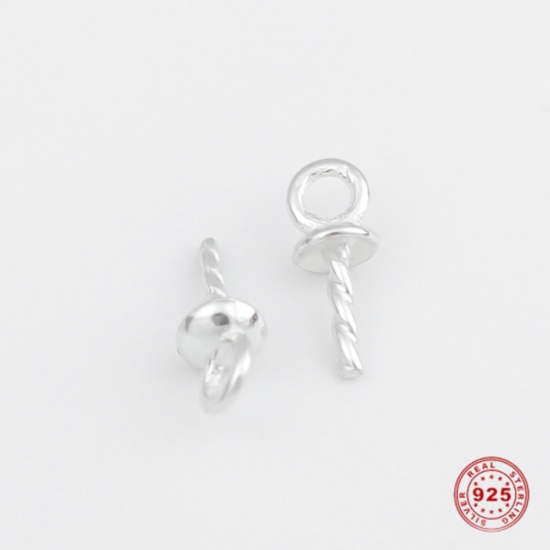 Picture of Sterling Silver Pearl Pendant Connector Bail Pin Cap Silver 7mm x 2.7mm, 1 Gram (Approx 15-16 PCs)