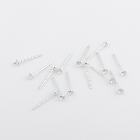 Picture of Sterling Silver Earring Components Findings Silver (Fit Bead Size: 5mm) 13mm x 2.6mm, Post/ Wire Size: (21 gauge), 1 Gram (Approx 14-16 PCs)