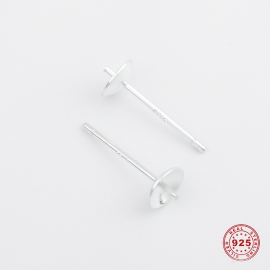 Picture of Sterling Silver Earring Components Findings Silver (Fit Bead Size: 8mm) 14mm x 5mm, Post/ Wire Size: (21 gauge), 1 Gram (Approx 6-8 PCs)