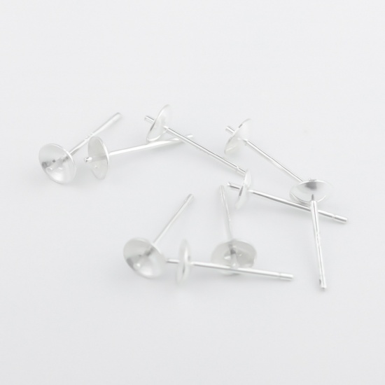 Picture of Sterling Silver Earring Components Findings Silver (Fit Bead Size: 8mm) 14mm x 5mm, Post/ Wire Size: (21 gauge), 1 Gram (Approx 6-8 PCs)