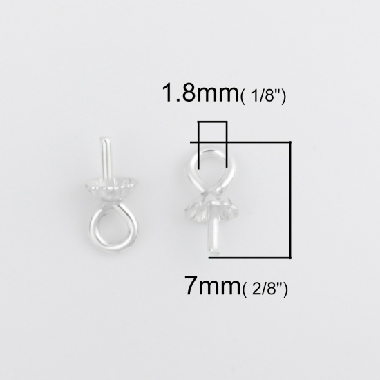 Picture of Sterling Silver Pearl Pendant Connector Bail Pin Cap Silver (Fit Beads Size: 6mm Dia.) 7mm x 4mm, 1 Gram (Approx 11-12 PCs)