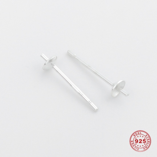 Picture of Sterling Silver Earring Components Findings Silver (Fit Bead Size: 5mm) 13mm x 3mm, Post/ Wire Size: (21 gauge), 1 Gram (Approx 12-14 PCs)
