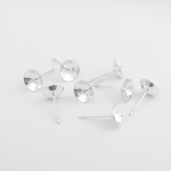 Picture of Sterling Silver Earring Components Findings Silver (Fit Bead Size: 12mm) 15mm x 8mm, Post/ Wire Size: (21 gauge), 1 Gram (Approx 2-4 PCs)