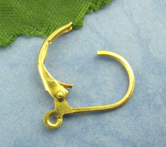 Picture of Brass Lever Back Clips Earring Findings Gold Plated 16mm( 5/8") x 10mm( 3/8"), 60 PCs                                                                                                                                                                         