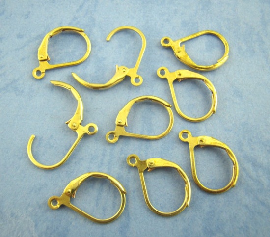 Picture of Brass Lever Back Clips Earring Findings Gold Plated 16mm( 5/8") x 10mm( 3/8"), 60 PCs                                                                                                                                                                         