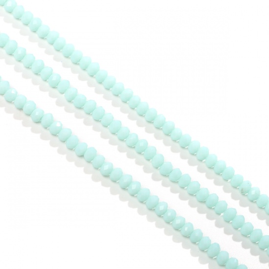 Изображение Кристаллыы ( Синтетический ) Бусины Плоские Круглые Голубой Шлифованный Примерно 4мм диаметр, Размер Поры 0.7мм, 34см - 30см длина, 10 Ниток (Примерно 95 - 100 ШТ/Нитка)