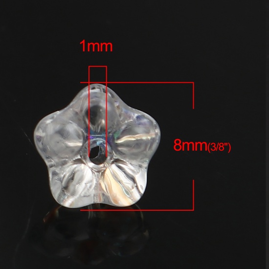 Изображение Стеклянные AB Цвета Северное Сияние Бусины, Прозрачный Цветок 8мм x 8мм, Отверстие:примерно 1мм, 50 ШТ