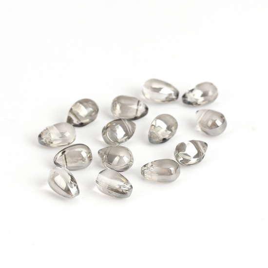 Bild von Glas Perlen Tropfen Grau Plattiert ca. 9mm x 6mm, Loch: 0.8mm, 50 Stück
