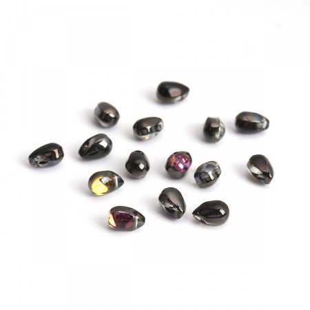 Vetro Sciolto AB Arcobaleno colore Aurora Borealis Perline Goccia Grigio Nero Circa 9mm x 6mm, Foro: Circa 0.8mm, 50 Pz