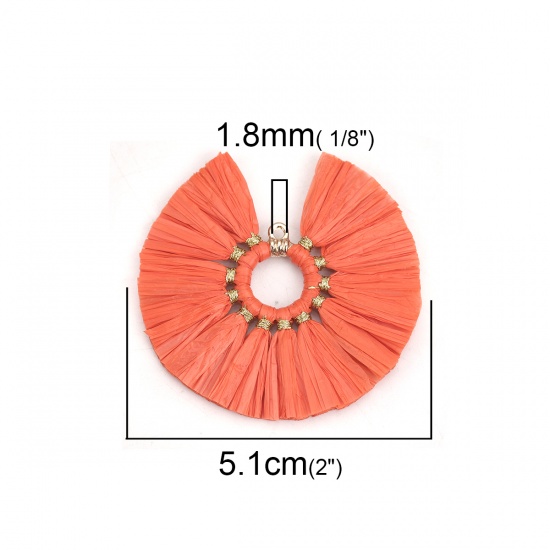 Imagen de Rafia Panícula Colgantes Ronda Naranja-rojo Panícula 5.1cm Dia, 2 Unidades