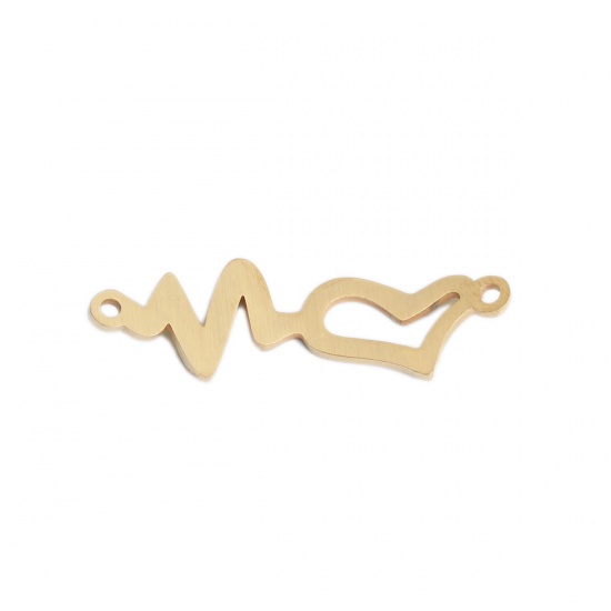 Picture of 304 Stainless Steel Connectors Heartbeat/ Electrocardiogram Gold Plated Heart Hollow 3.2cm x 1cm, 3 PCs